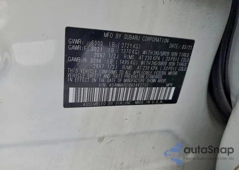 2021 Subaru Ascent Touring z USA, uszkodzony, nr VIN 4S4WMARD8M3443250